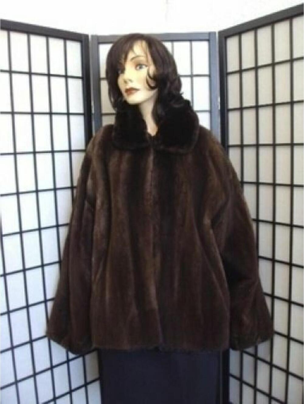 *NEW REFURBISHED BROWN SHEARED RACCOON FUR COAT SHEARED BEAVER WOMEN SZ 12-14